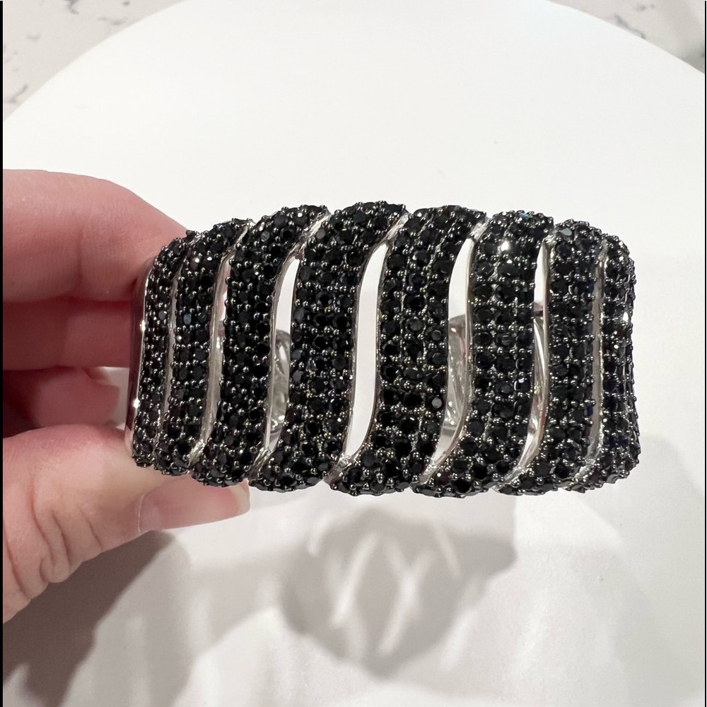 Sterling silver and and black spinel cuff bracelet